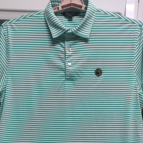 Masters Berckmans Place White & Green Stripe Golf Polo Men's LARGE - Picture 1 of 9